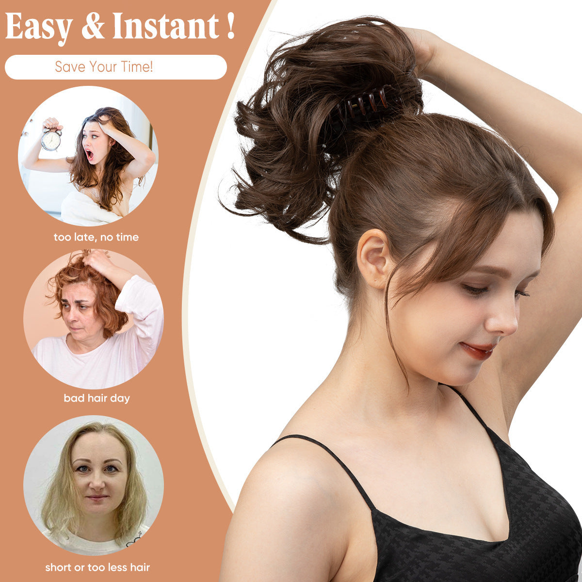 Short Synthetic Adjustable Fluffy Natural Grip Ponytail