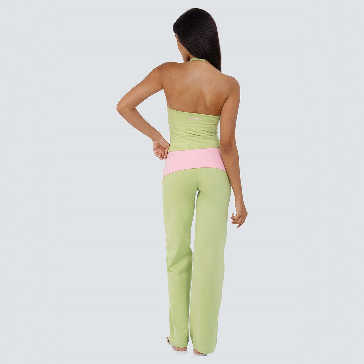 Women's Two-Piece Color-Block Halter Top and Straight-Leg Pants Set