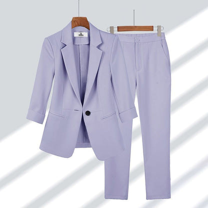 Simple Solid Color Large Size Suit Elegant Slim Fit Two-Piece