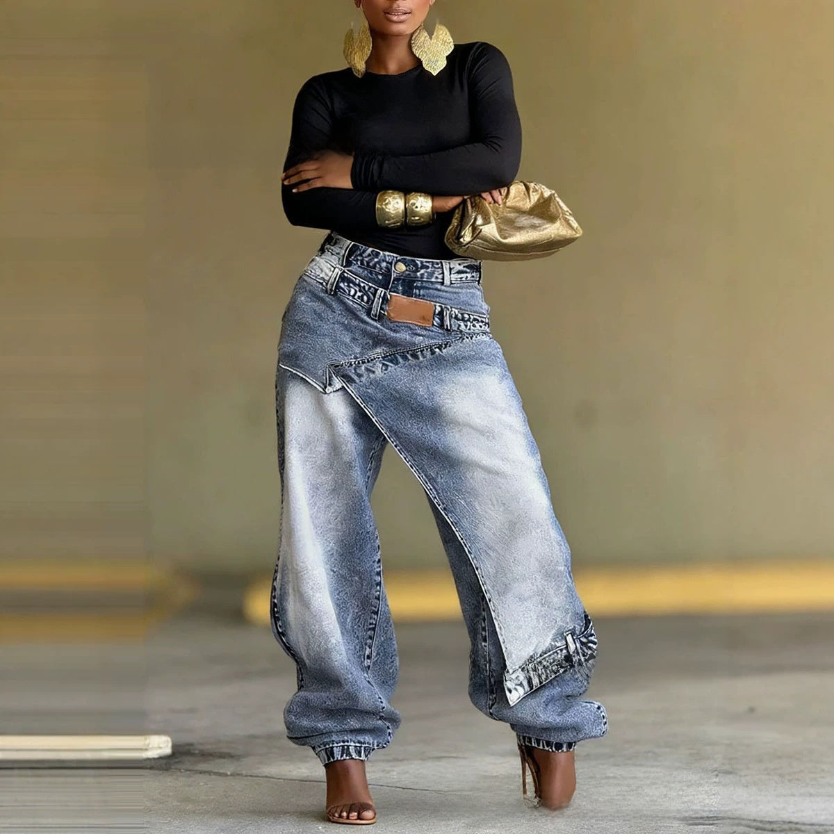 Designer Patchwork Denim Trousers