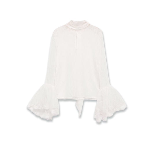 Punk top met hoornmouwen hoge hals en kanten patchwork