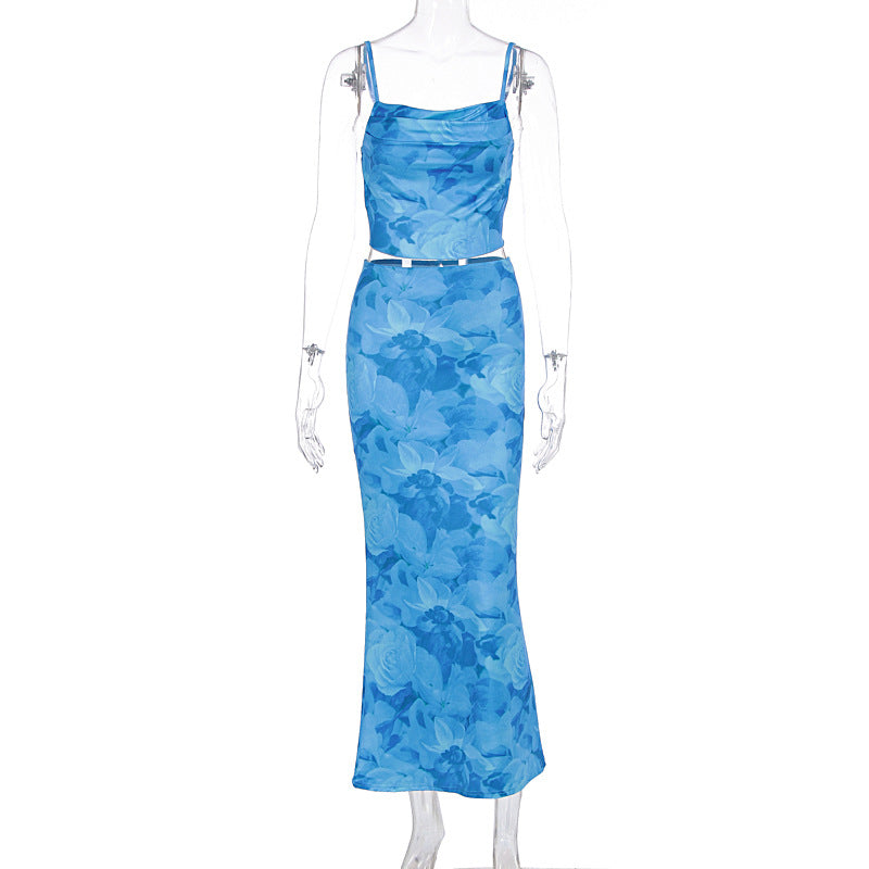 Print Sexy  Backless Hip-hugging Slim Two-piece Set