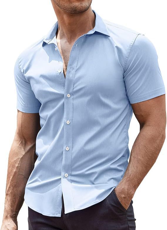 Mens Classic Business Casual Short Sleeve Shirt