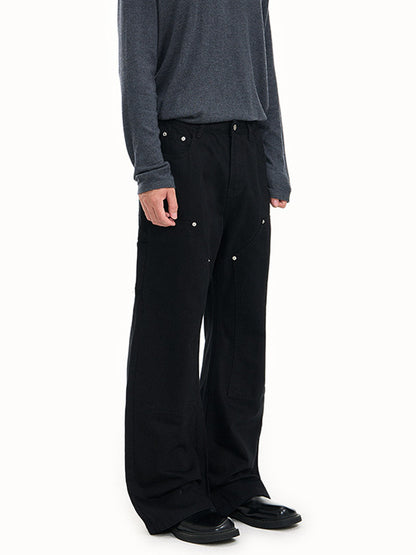 Gewassen katoenen flared cargo broek met klinknagels