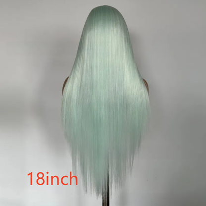 Front Lace Light Green Long Straight Synthetic Wig