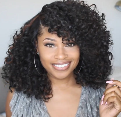 Synthetisch Volledig machinaal gemaakte pruik met pony 180 Density