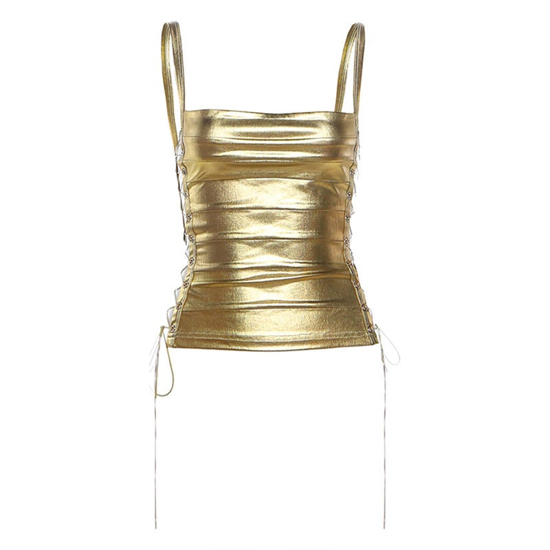 Sexy cami top met vetersluiting op de zij