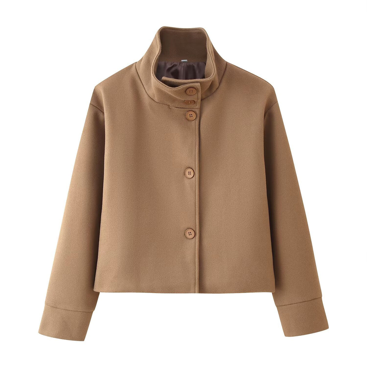 Womens Stand Collar Button Woolen Jacket
