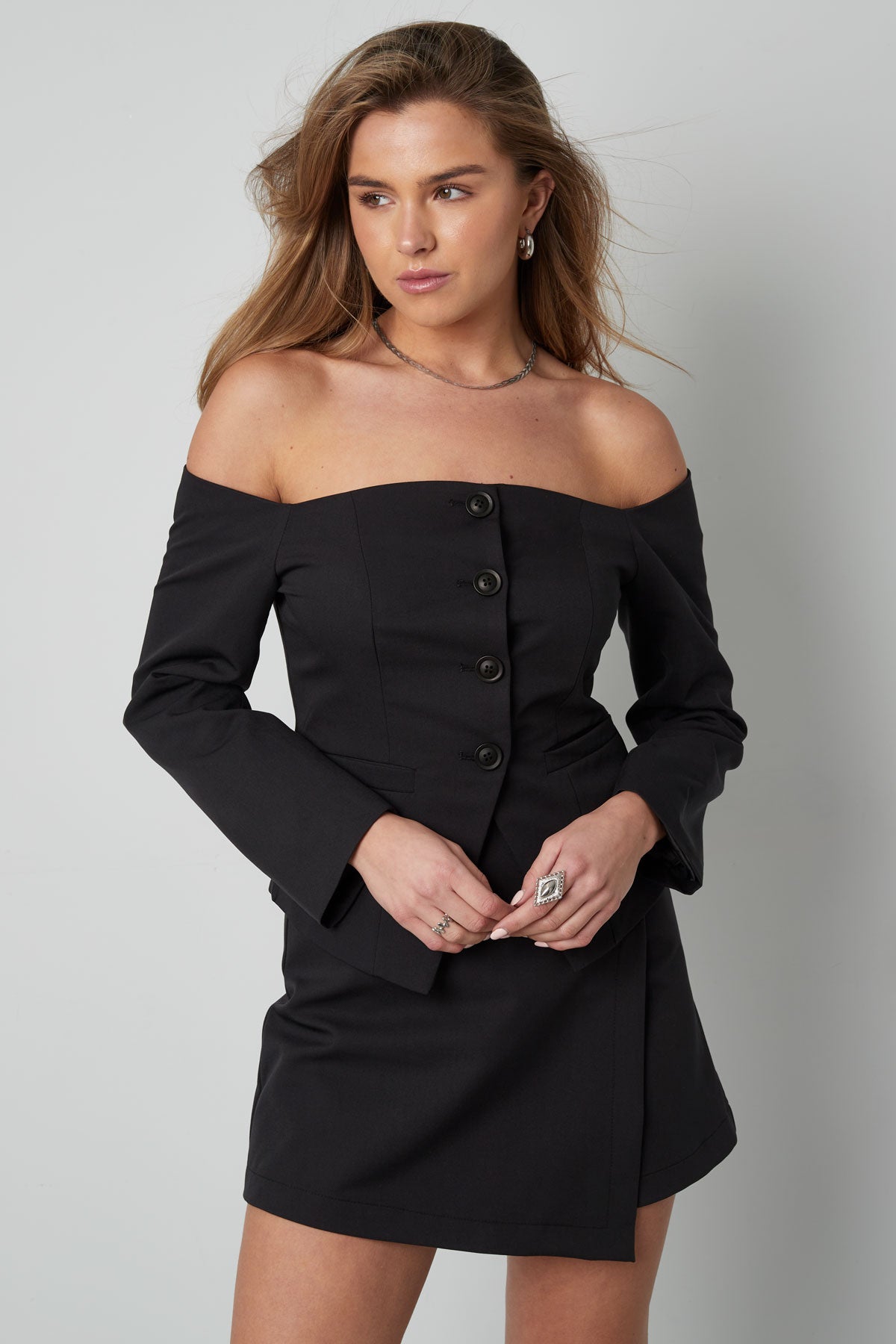 Off shoulder blazer top - Groen