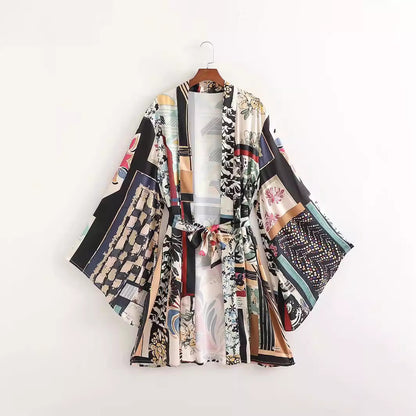 Spring/Summer New Women's Slimming Printed Kimono Style Outerwear Straight leg Pants Set