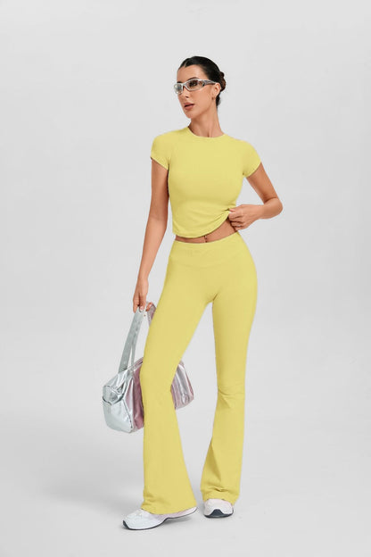 Women's Short Sleeve Flared Leg 2-Piece Yoga Set