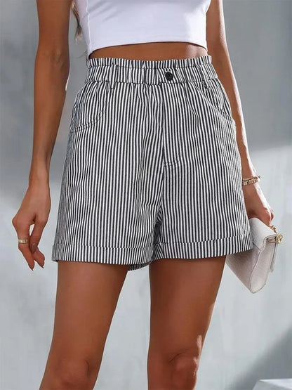 Shorts met hoge taille zakken en strepen