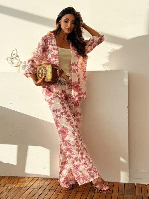 Women Printed Long Sleeve Top and Pants Suit Set