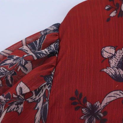 Plus size maxi-jurk met ronde hals etnische stijlprint korte pofmouwen en enkele rij knopen