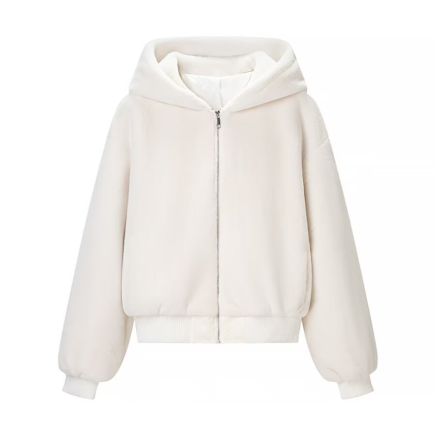 Retro imitatiebont streetwear-jas met ritssluiting en capuchon
