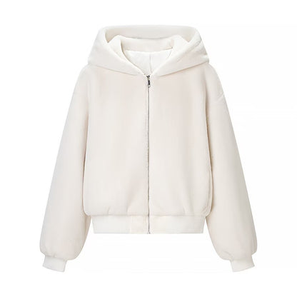 Retro imitatiebont streetwear-jas met ritssluiting en capuchon