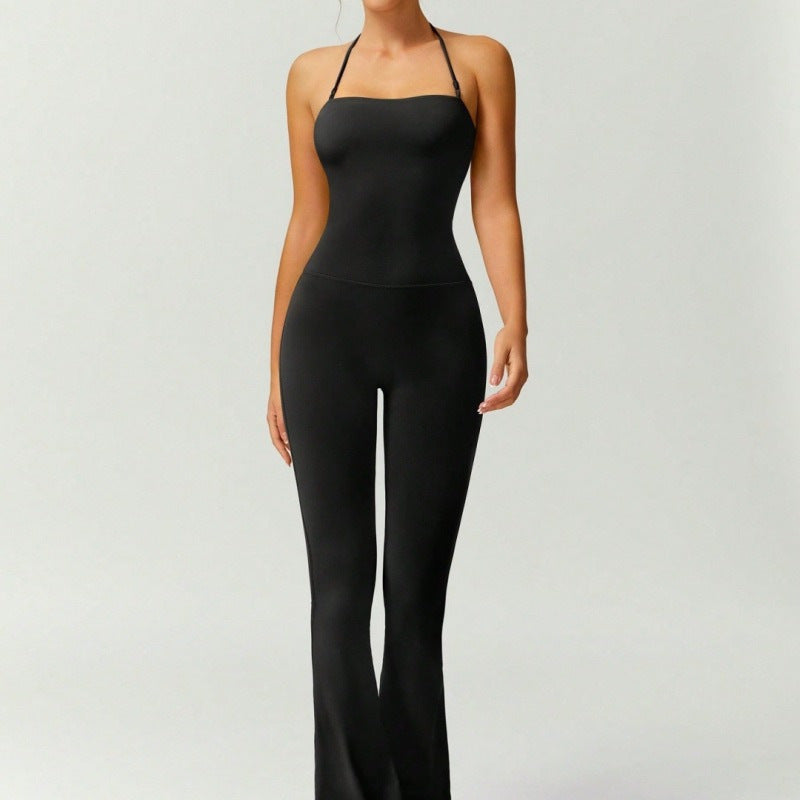 Quick Dry Yoga Fitness Suit with High Waisted Flared Pants
