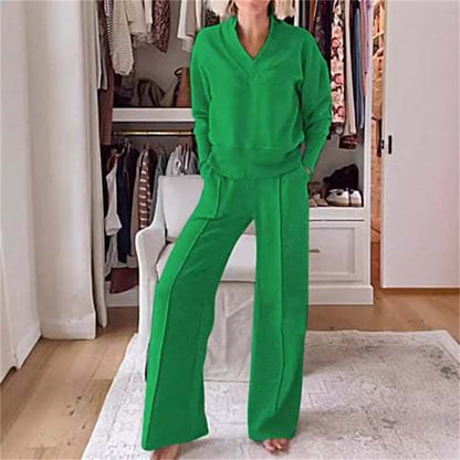 Set van losse top met lange mouwen en wijde broek