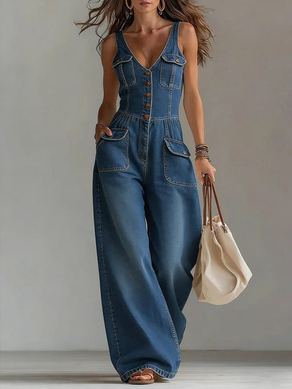 Cami spijkeroverall met wijde pijpen