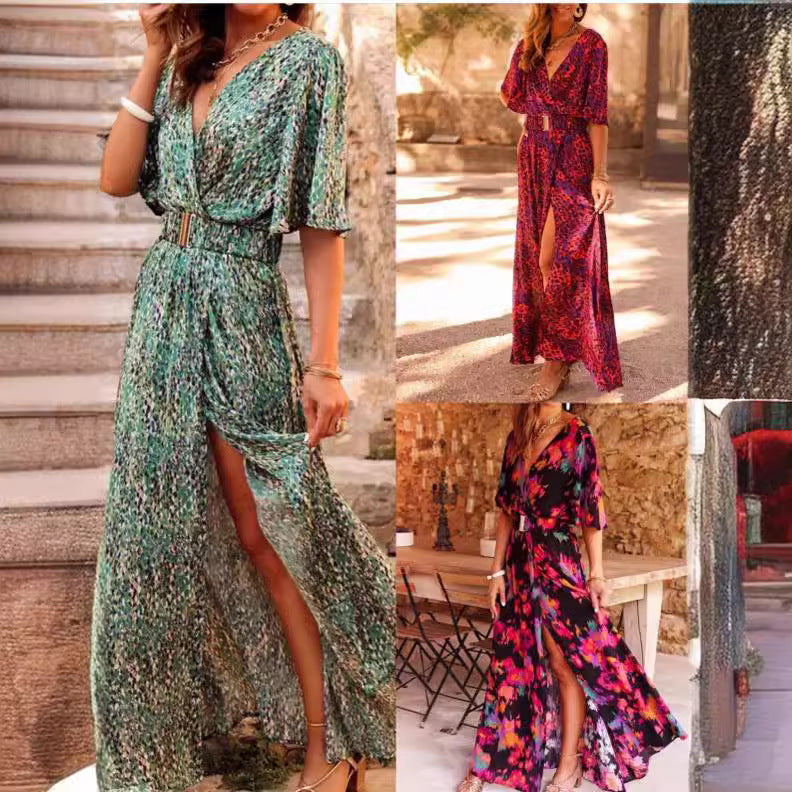 Printed Short-Sleeve Oversized Flare Dress