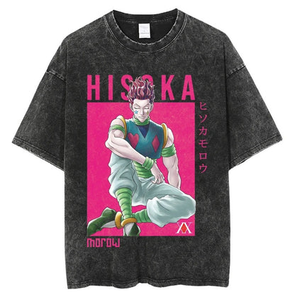 Summer New Fullmetal Alchemist Anime Print T-Shirt Summer Cotton Washed Vintage Distressed Short Sleeve Crew Neck