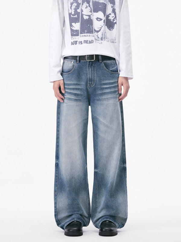 Mens Washed Loose Straight Leg Jeans