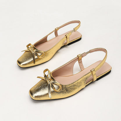 Womens French Style Gold Flat Sandals Closed Toe Mary Jane Shoes