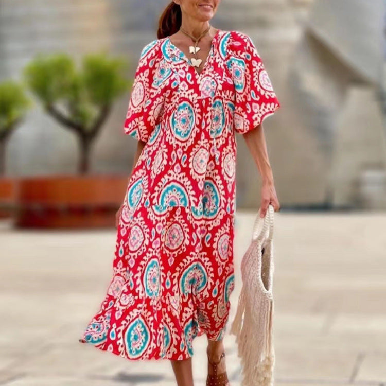 Geometric Collage Puff Sleeve Dress