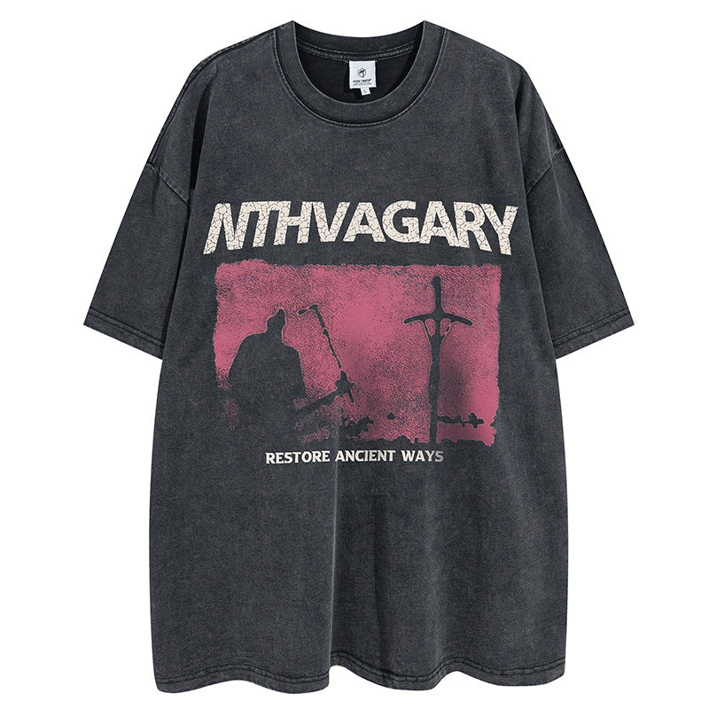 Washed Vintage  Sleeve Summer Retro Romantic T-Shirt