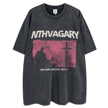 Washed Vintage  Sleeve Summer Retro Romantic T-Shirt