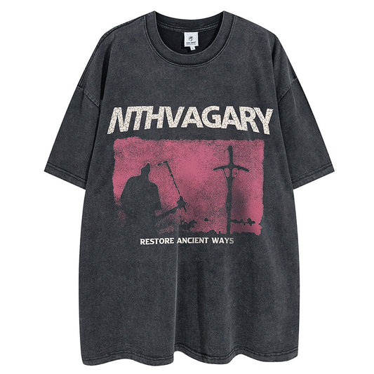 Washed Vintage  Sleeve Summer Retro Romantic T-Shirt