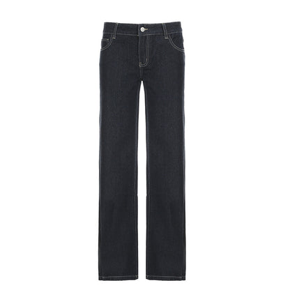 Letter Embroidery Low-Waist Flared Jeans