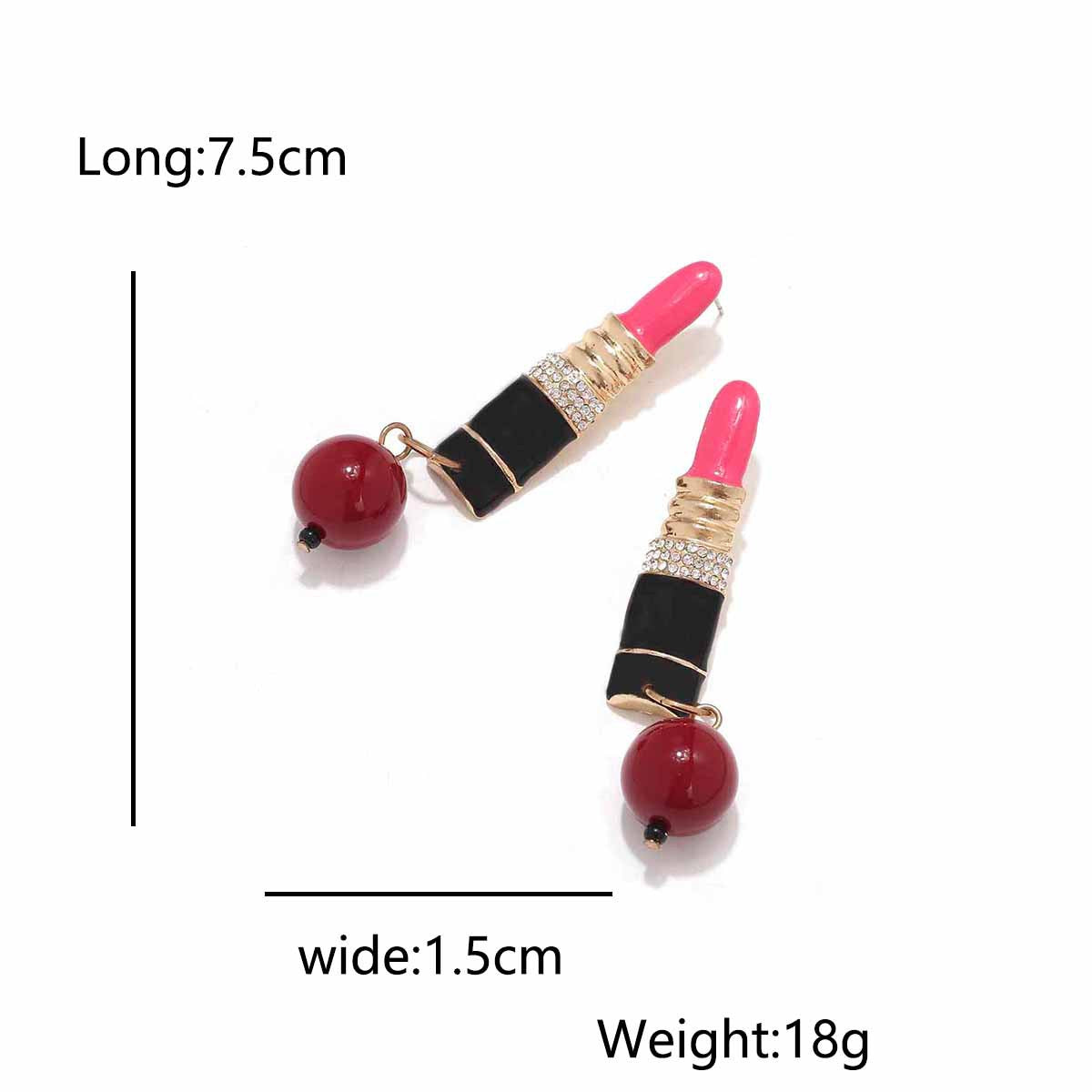 Rhinestone Lipstick-Style Earrings with Beaded Pendant