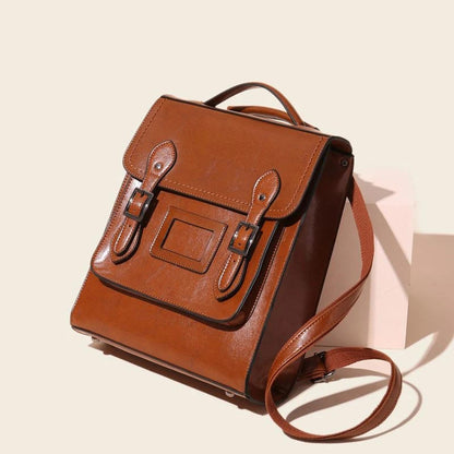 Fashion Leather Women Backpack Casual Oil Wax Cowhide Retro Schoolbag
