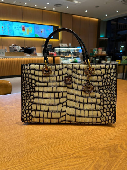 Leren vierkante handtas met crocoprint