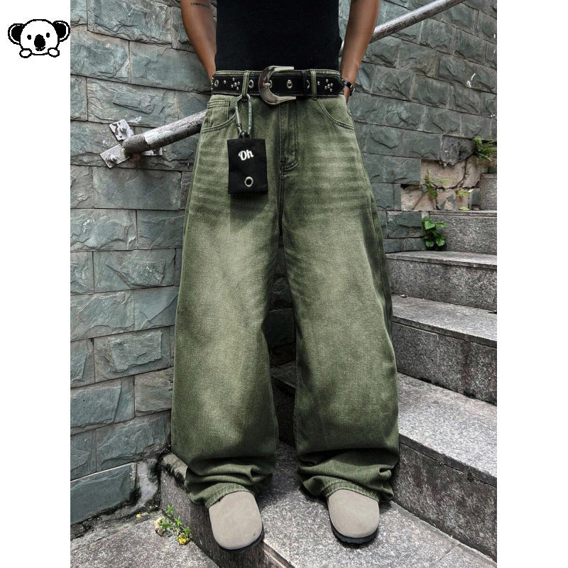 Washed Straight-Length Denim Pants