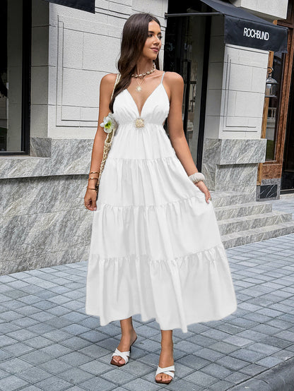 Womens Elegant Spaghetti Strap A-Line Long Dress