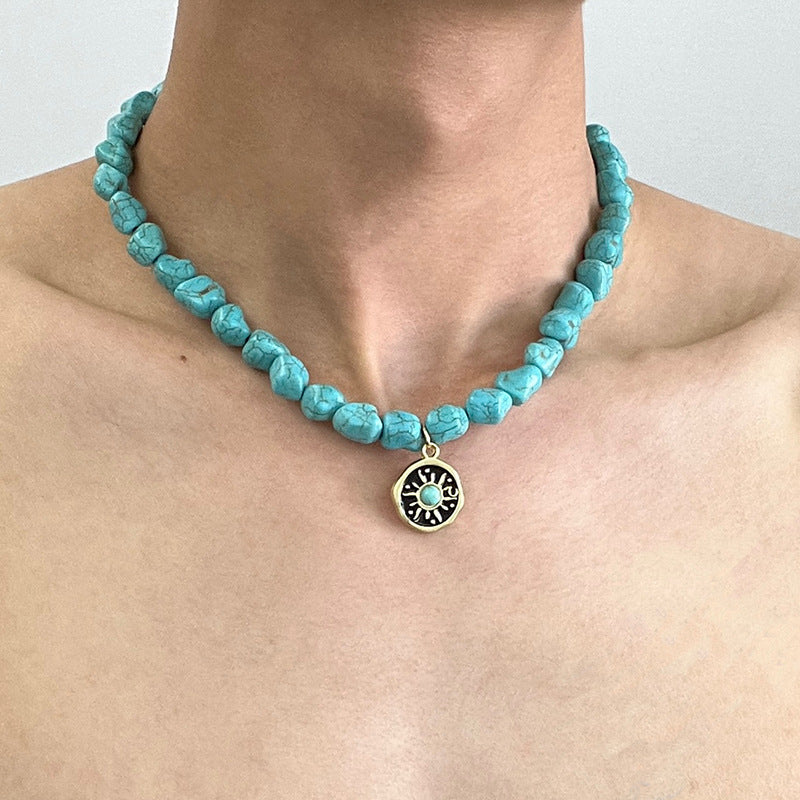 Retro Sunflower Turquoise Resin Necklace