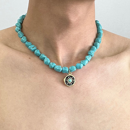 Retro Sunflower Turquoise Resin Necklace