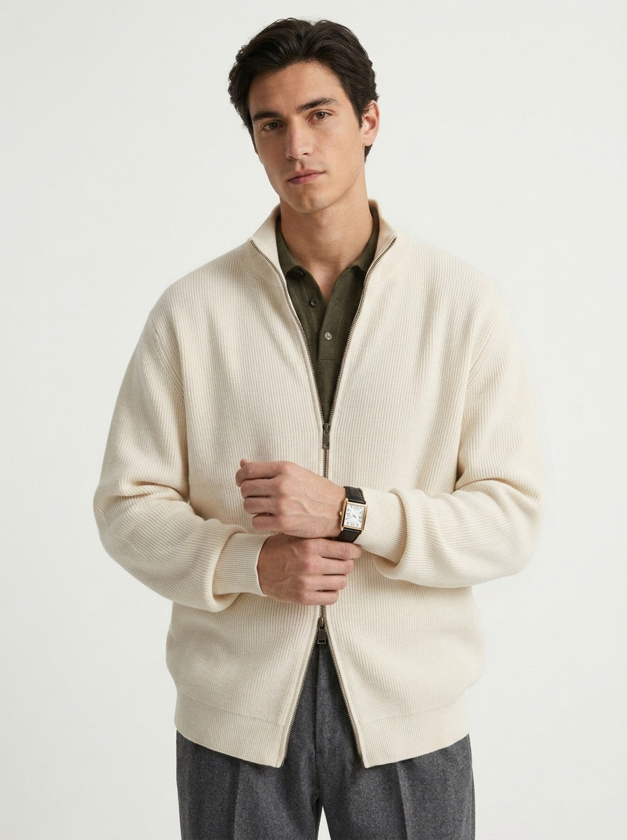 Stand Collar Zip Up Knit Sweater for Men