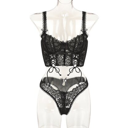 Style Lingerie Set - Lace Splicing with Handmade Ties