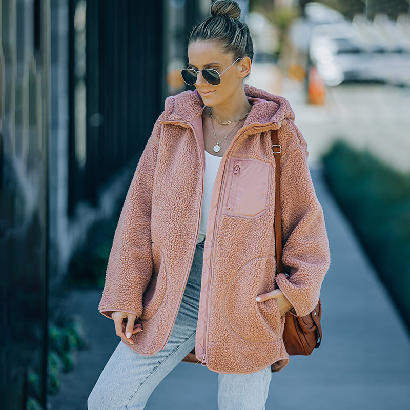 Effen kleur ritszak losse polar fleece jacket