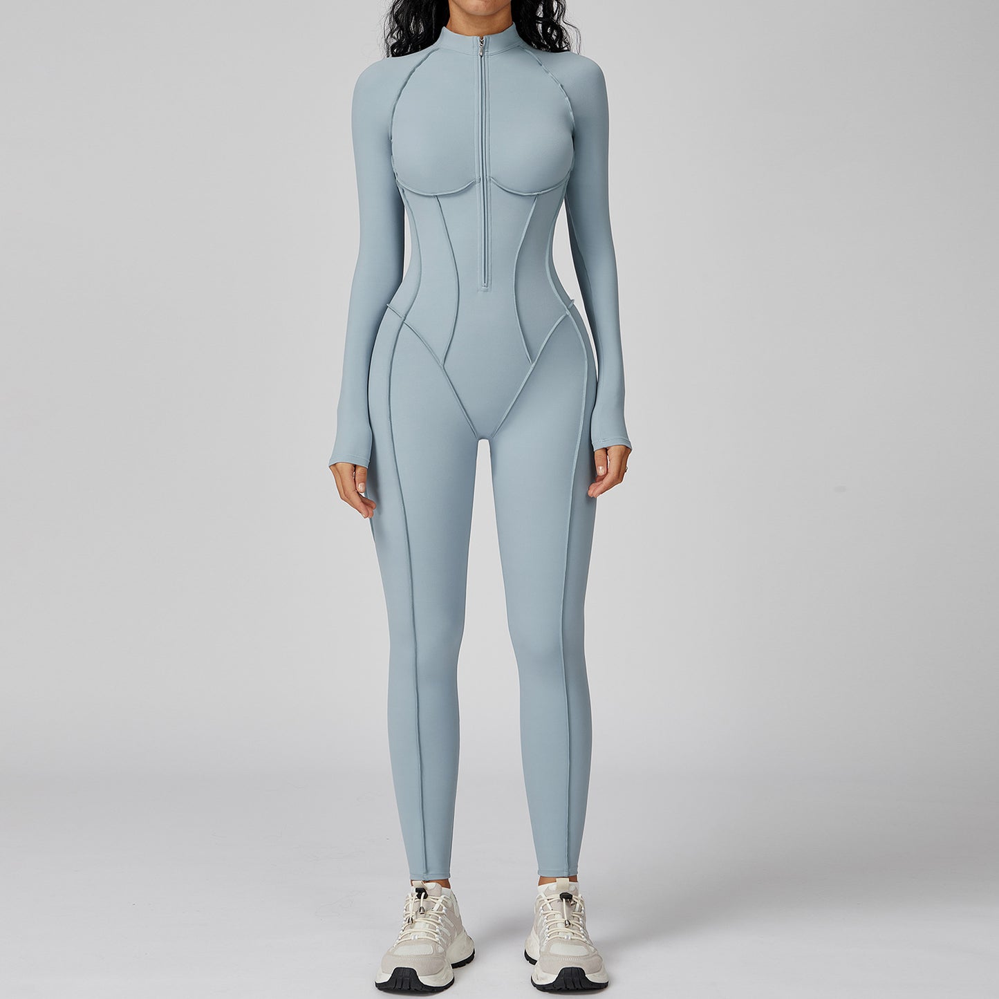 Vertical stripe stand-collar one-piece yoga suit