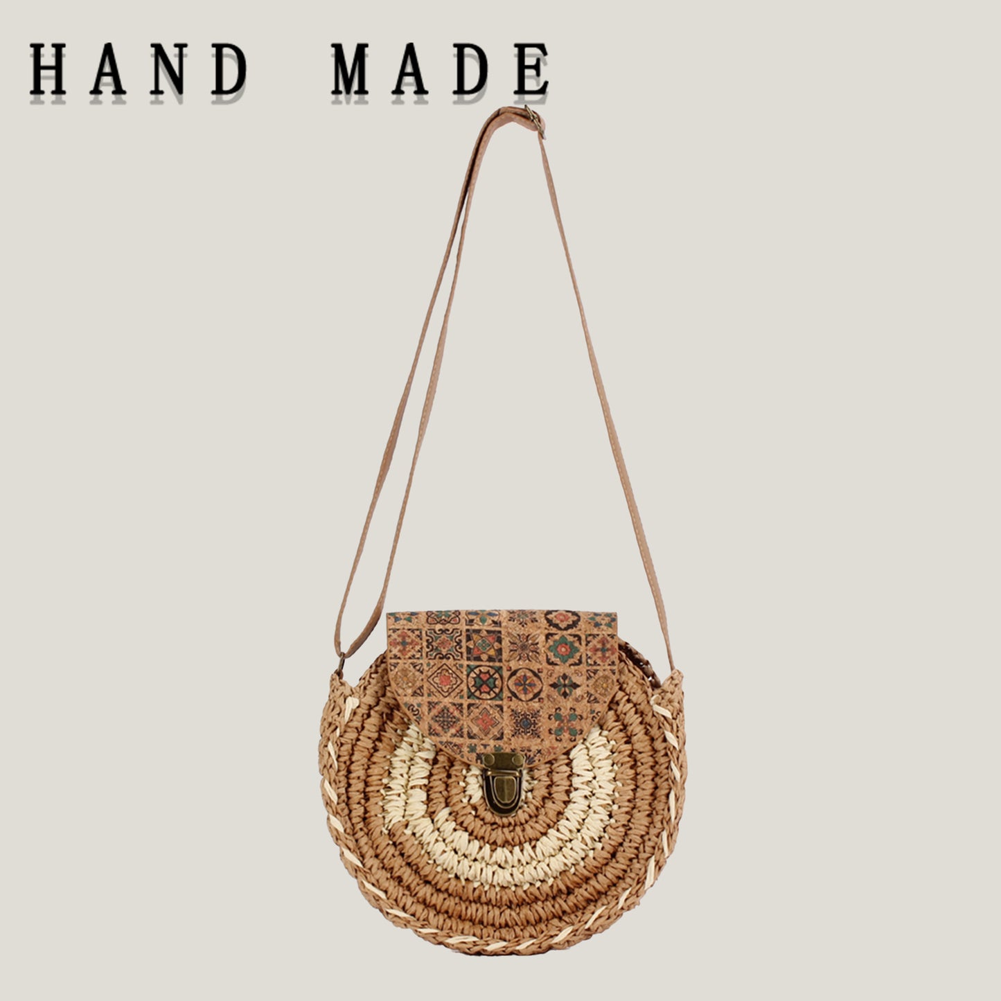 Boheemse geweven ronde crossbodytas