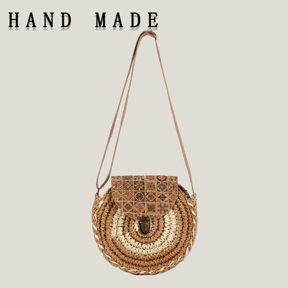 Boheemse geweven ronde crossbodytas