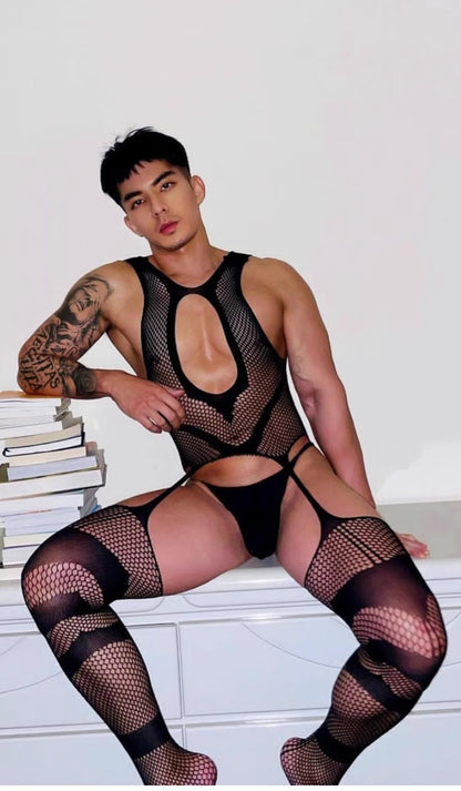 Mens Fishnet Bodystocking Open Crotch Lingerie