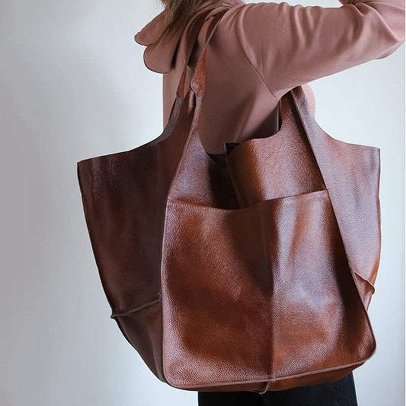 Simple Soft Leather Large Capacity Shoulder Hand Tote Bag