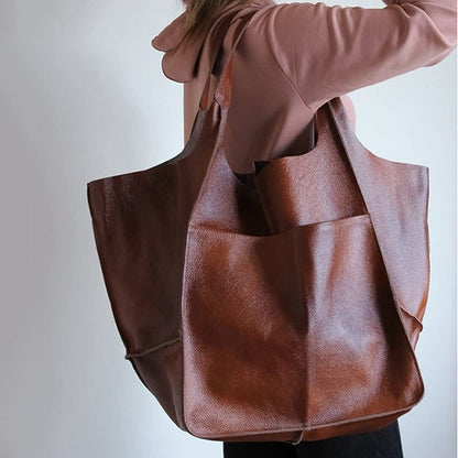 Simple Soft Leather Large Capacity Shoulder Hand Tote Bag