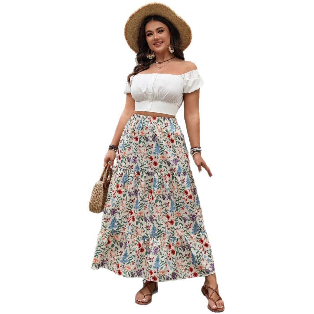 Plus size bloemen-pastorale maxi-rok