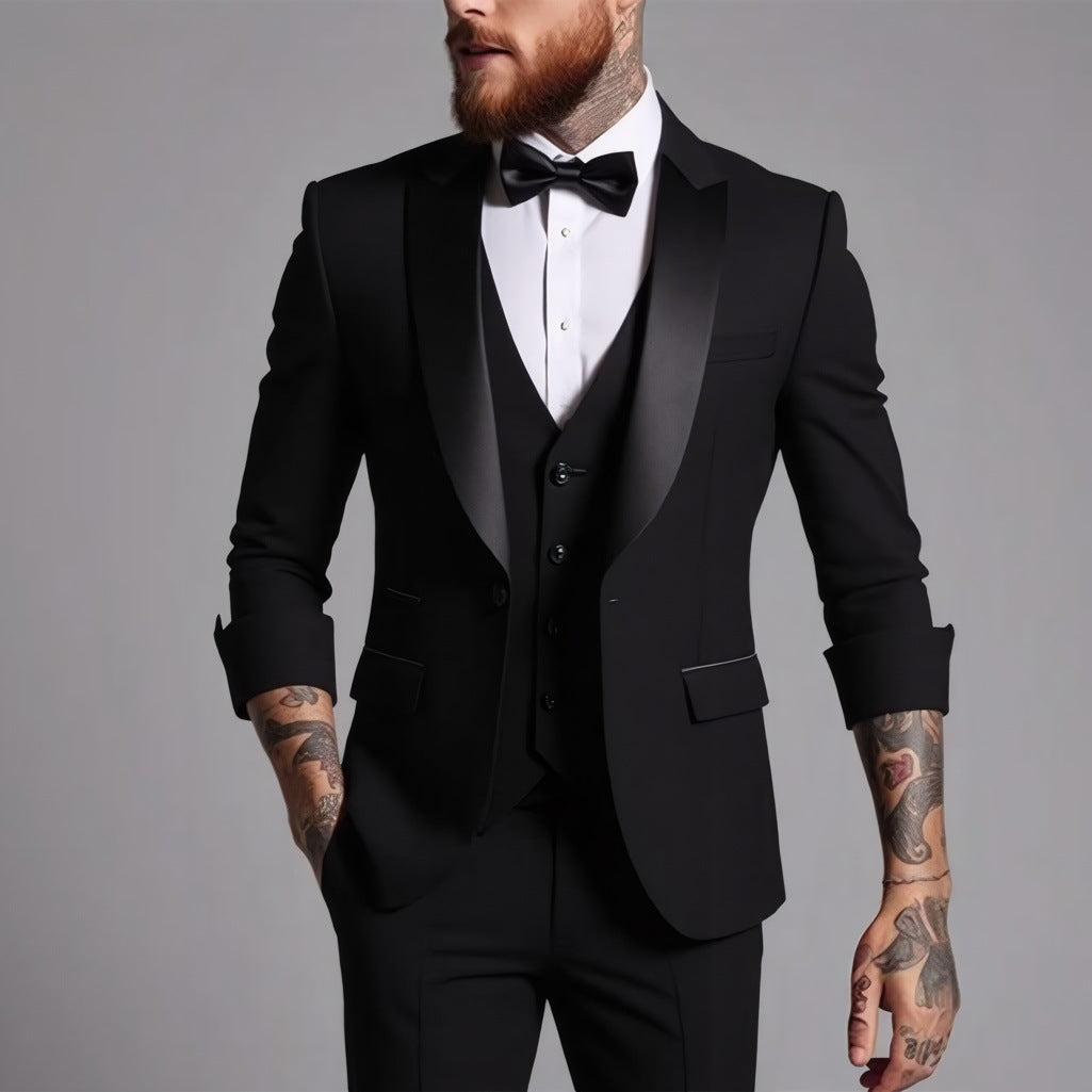 Men's Business Suit Three-Piece Set Double Vent Tuxedo Set